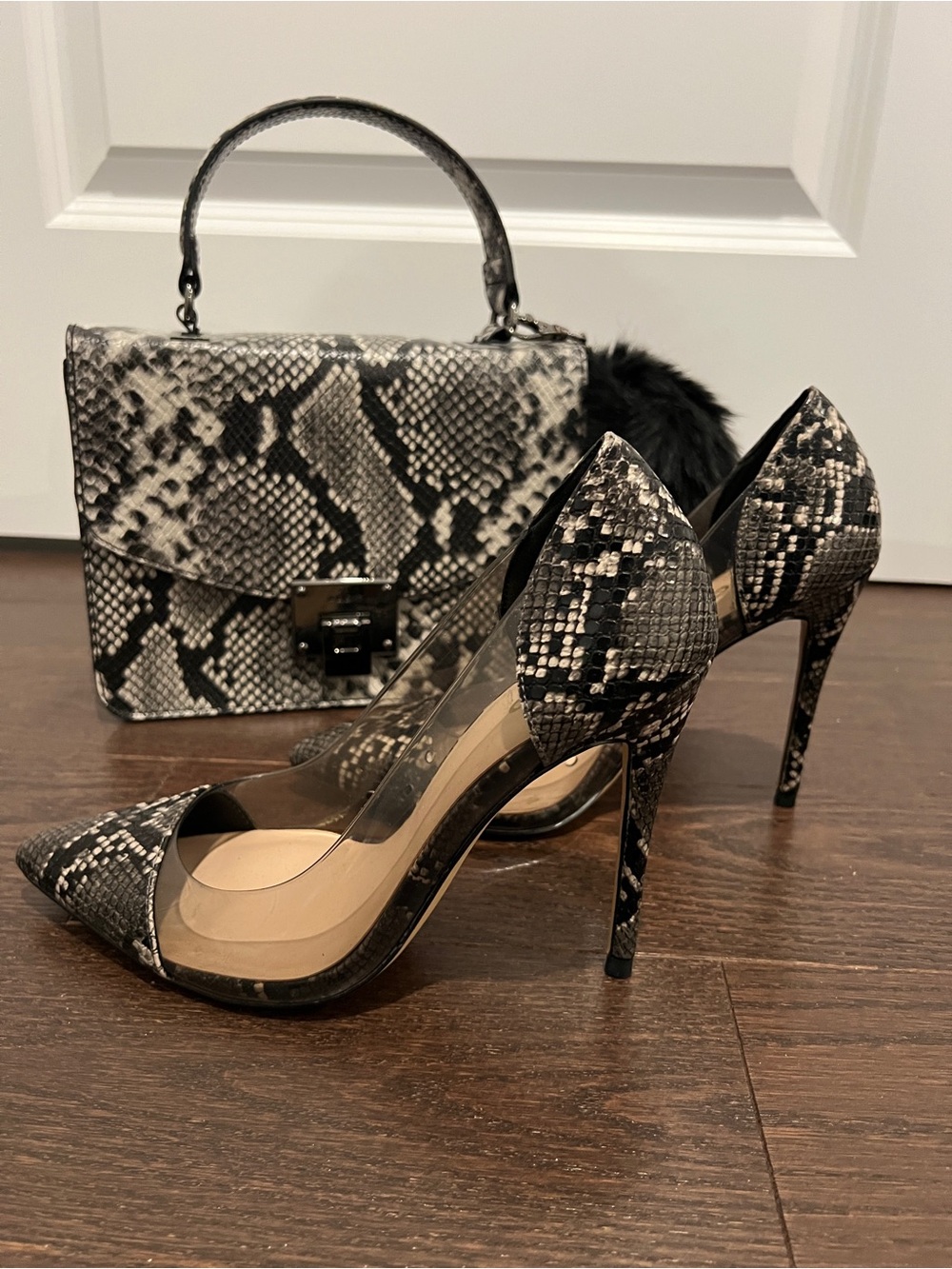 Aldo Snake-Print Pointed Toe Pumps - Black and Gray